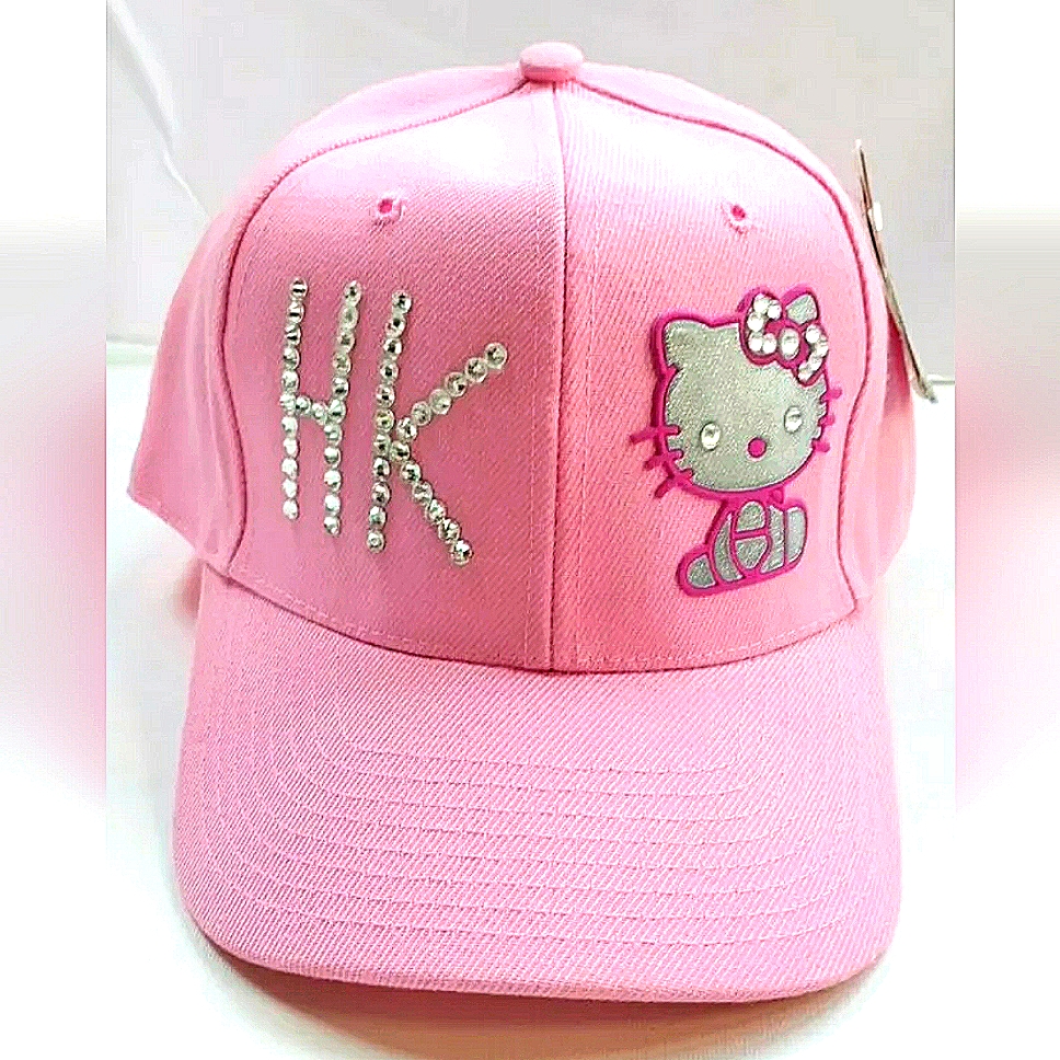 New! Hello Kitty Sanrio Baseball Cap Swarovski Crystals Pink Hat 7.5/60cm Fitted